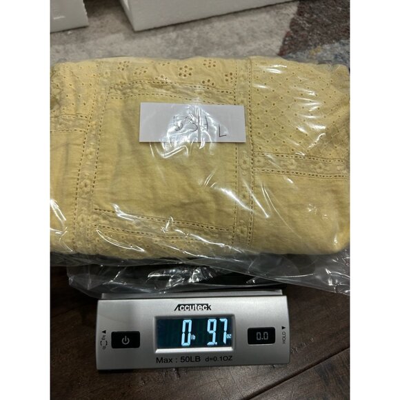 Denim & Co Eyelet Patchwork Button Front Shirt Yellow Sz XL Long Sleeve Boho - Picture 9 of 9